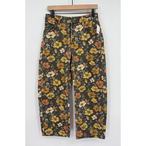 Free People Denim - Free People Jeans Womens 25 Black Yellow Floral Deep Trance Boyfriend Crop NEW